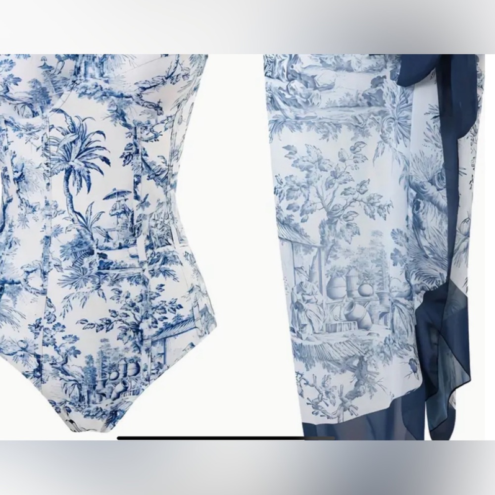 Cute swim suit set blue and white toil.